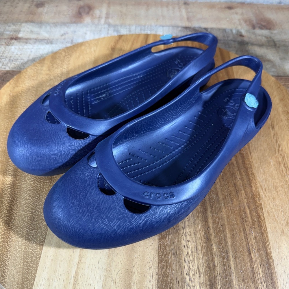Crocs Jayna Slingback Ballet Flat Sandals Women 10 Navy Blue Jelly Rose Shoes
